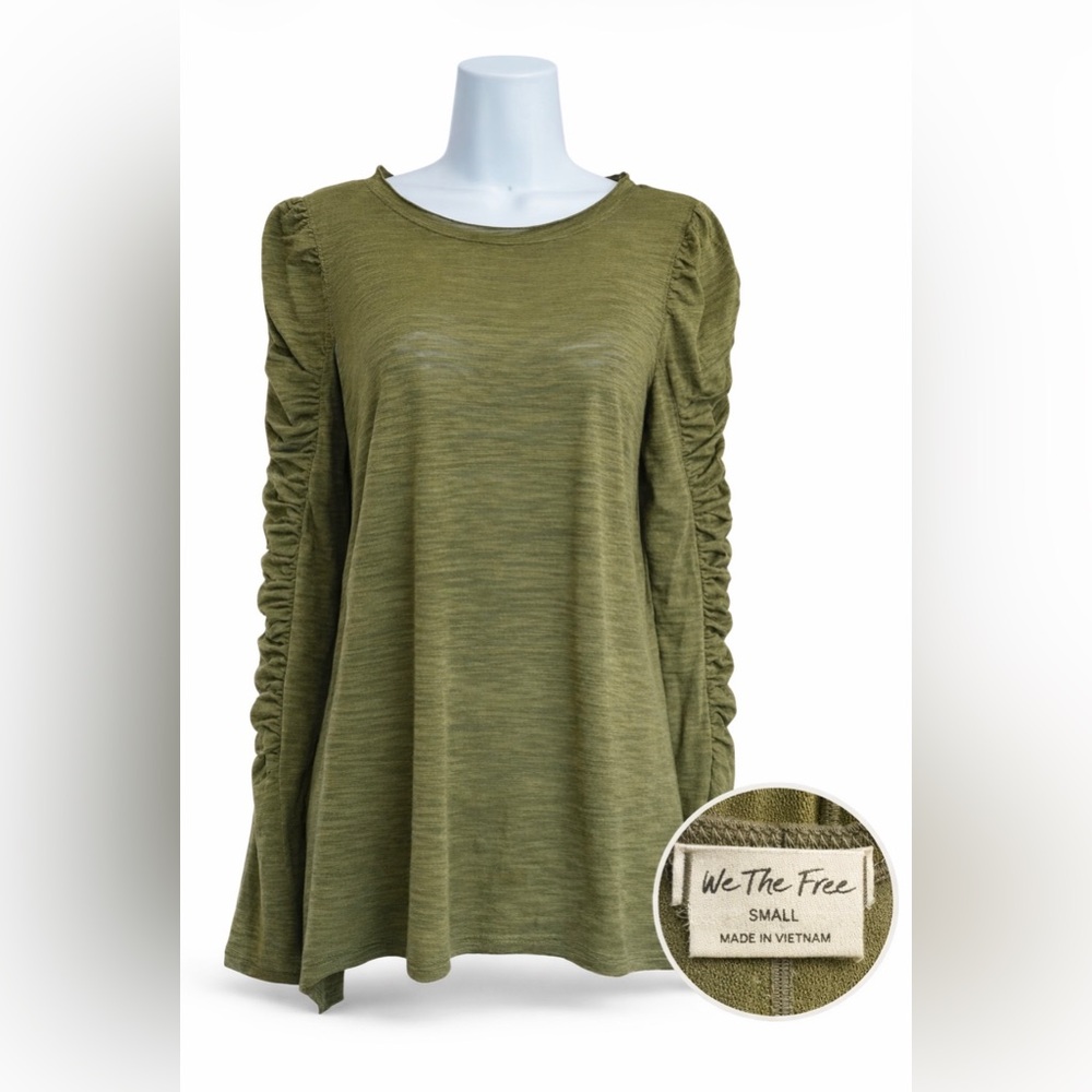 We The Free Sage Natasha Ruched Long Sleeve Crew Neck Top. Small. Olive Green. - Picture 6 of 6